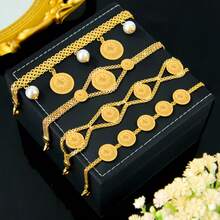 21k Gold Plated Coin Bracelet, Middle Eastern Muslim Style Fashion Pendant Bangle, Vintage Jewelry For Dubai Women Wedding Party - Pendant Bracelet - View 5