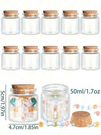2/4/6 piezas Tarros de vidrio con tapa sellada y tapa de corcho, recipiente de almacenamiento de alimentos transparente para té, café, especias, dulces, utensilios de cocina, accesorios de cocina, suministros para fiestas de San Valentín, 50ml/1.7oz