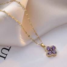 New Violet Four-Leaf Clover Necklace Fashion Versatile Collarbone Chain For Women Light Luxury Design High-End Feel Valentine's Day Necklace - 四葉草紫羅蘭單吊墜 - 查看 2