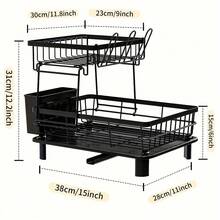 GROWSUN-2 Tier Dish Drying Rack Dish Racks For Kitchen Counter Metal Dish Drainers With Knife Cup Utensil Holder - Deep Black - View 6