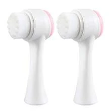 Cepillo facial de 2 en 1 de doble cara, cepillo de limpieza facial de silicona 3D vertical, cepillo facial manual de doble acción adecuado para piel sensible, delicada y seca