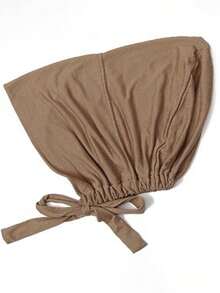 1pc Women's Fashionable Solid Color Elastic Drawstring Hooded Headscarf, Versatile Neck Scarf Suitable For Daily Wear,Beach,Holiday,Accessories,Travel Essential - Camel - View 3