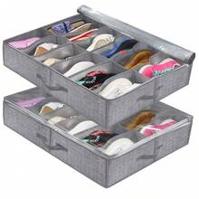 1 pieza Caja plegable para zapatos de 12 compartimentos debajo de la cama, caja apilable a prueba de polvo de 12 compartimentos de tela no tejida, de estructura resistente y ahorro de espacio, hecha de cartón de 2 mm de grosor, adecuada para tacones altos y zapatillas, 29.3 pulgadas, caja para zapatos debajo de la cama, caja de almacenamiento por compartimentos, caja de almacenamiento plegable transparente, caja de almacenamiento de tela no tejida de gran capacidad y reforzada, caja de zapatos plegable a prueba de polvo con tapa, caja de almacenamiento transparente - Gris Oscuro - Ver 4