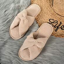 Women's Casual Fabric Criss-Cross Slippers, Comfortable Home Wear, Autumn/Winter,Fluffy Slippers