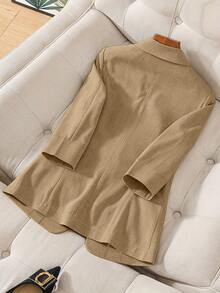 Sleek Single-Button Blazer - Cropped Sleeve Office & Casual Jacket   Tailored Slim-Fit Blazer - Versatile Neutral & Pastel Hue Options   Chic Cropped Sleeve Blazer - Polished One-Button Workwear Essential   Chic Tailored Blazer - Cropped Sleeve Single-Button Jacket (Beige/Blue/Pink) - Màu Khaki - Xem 2