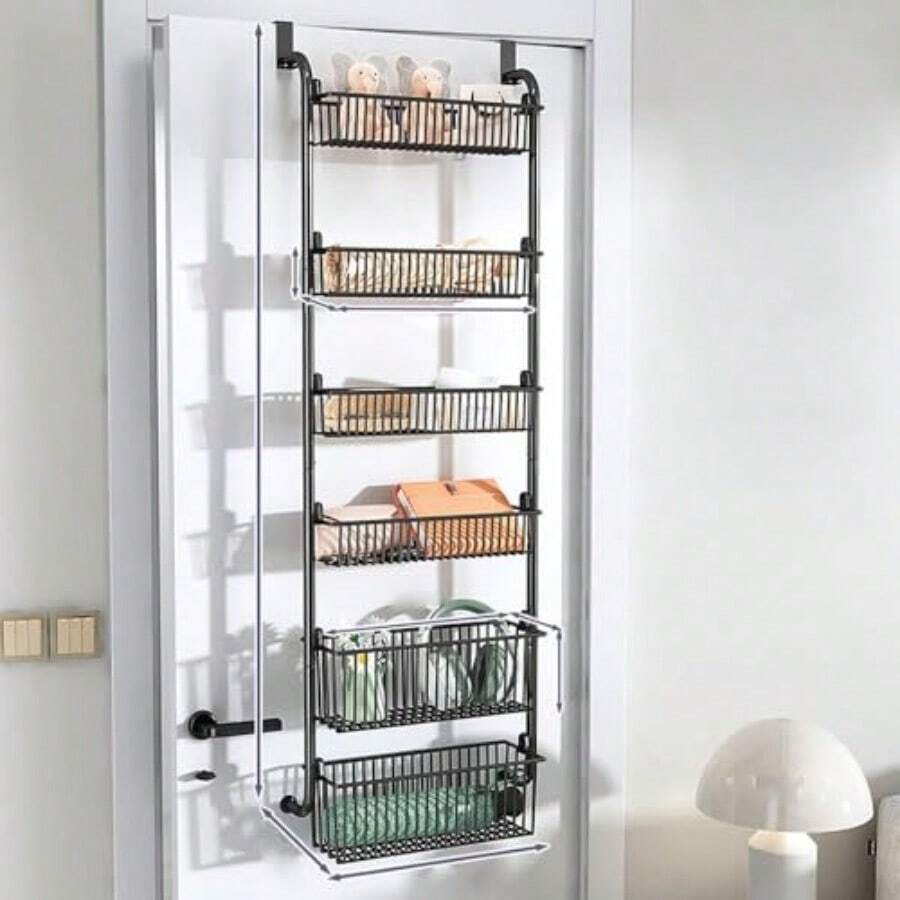 6-Tier Metal Over-Door Storage Hanging Door Storage Rack No-Drill Heavy-Duty Hanging Storage Shelf Suitable For Home Bedroom Living Room Laundry Room Bathroom - As Pic - View 1