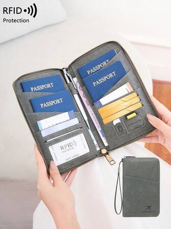  CHARM INFINITE 新款 RFID 屏蔽护照包，可放多本护照、旅行票证卡证件收纳袋，亲肤材质拉链长款护照夹，可拆卸腕带，情人节礼物，送老婆送女朋友