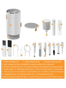 Kit de limpieza de pantalla 3 en 1 con cepillo, juego de limpieza de teclado, herramientas de limpieza electrónica, compatible con bolígrafo de limpieza de aire, kit de limpieza multifunción para auriculares, teclados, portátiles, teléfonos, monitores de computadora, spray de limpieza para teclados de computadora y teléfono, bolígrafo cepillo duradero para computadoras y teléfonos, polvo eficaz para uso diario y viajes, suministros de mantenimiento esenciales - Multicolor - Ver 3