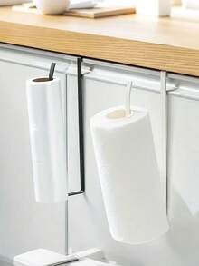 1 White / 1 Black / 2 Modern Metal Storage Hooks, Multi-Function Over-The-Door Hanging Organizer Rack, Suitable For Kitchen And Bathroom, Damage-Free No Nail Hanging Rack, Easy To Install, Painted Surface, Practical Hooks - Multicolor - View 8