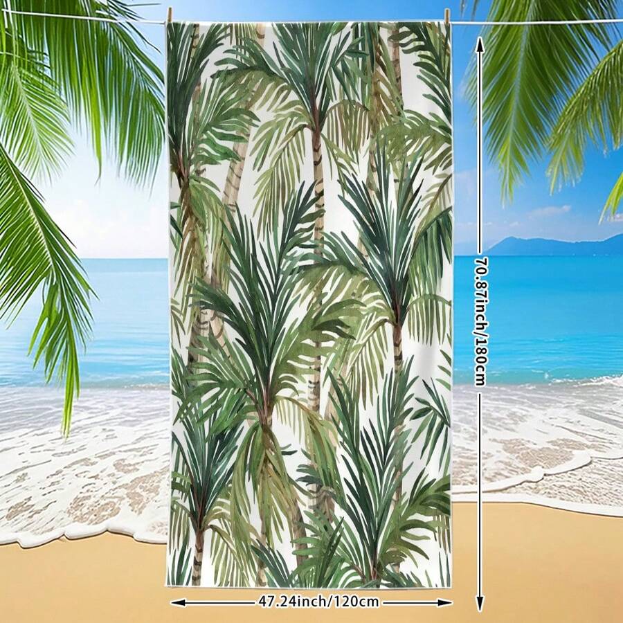 1pc Tropical Tree Beach Towel - Ultra-Soft Polyester, Quick-Dry & Absorbent| Lightweight, Washable| Oversized Travel Blanket Beach, Vacation, And Outdoor Adventures - White - View 1