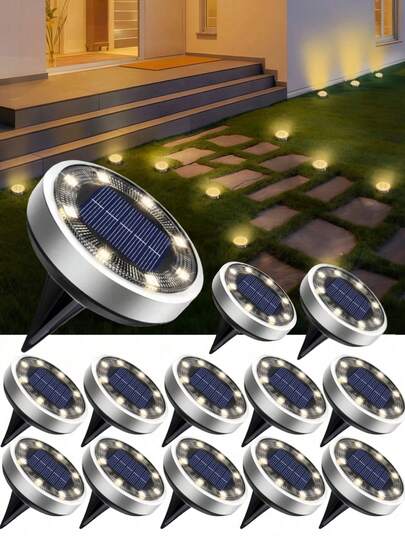 4-Piece Solar 8-Bead Floor Lighting Lamp, Enhanced And Thickened Design For Brighter Outdoor Light Source, Convenient Embedded Installation, Warm White Light, Suitable For Villa, Park And Decorative Lighting, Durable Plastic Shell