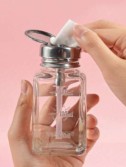 180ml Glass Pump Bottle, Alcohol Dispenser Bottle, Suitable For Nail Salon, Leak-Proof, Anti-Evaporation, Nail Polish Remover Bottle, Good Sealing, Dispense Liquid Solvents, Anti-Static Nail Cleanser Gel Water, Flip-Top Design Anti-Corrosion Anti-Static