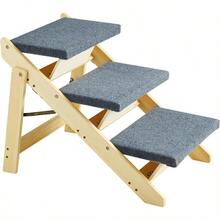 Wood Pet Stairs/Pet Steps 2-In-1 Foldable Wooden Dog Stair For Beds Sofa And Cars Dog Stairs And Ramp With 4 Steps For Small Medium Large Pet Up To 150 Lbs - 3步 - 查看 9