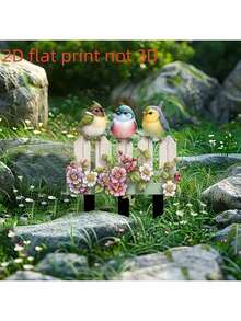 Bohemian Style, Three Little Birds Garden Decoration, Acrylic Sign, Multi-Purpose Animal Theme Garden Art, Rain And Scratch-Proof Outdoor Flower Pot And Garden Display Sign - Multicolor - View 4