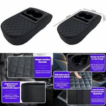New TOMVAES Car Armrest CoverLeather Armrest Support Elbow Rest Pillow Auto Center Console Cushion Pad With Cup Holder And Organizer For SUV/Truck/Vehicle Black - As Pic - View 1