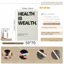 1幅帆布海报，带框墙饰，“健康就是财富”海报，简约励志语录印刷品，现代家居装饰，时尚办公室装饰，教室装饰，房间装饰美学，客厅装饰，礼品 - 彩色 - 查看 18