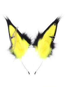 Fox Punk Furry Ear Headband, Realistic Dog Ear Plush Headdress, Sexy Accessory With Chain For Men, Cosplay, Convention, Live Streaming