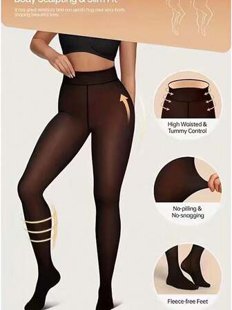 1 par de medias térmicas forradas de forro polar para mujer, diseño de costura única, leggings gruesos y cálidos con soporte en la entrepierna, medias transparentes elegantes y antideslizantes, adecuados para uso diario y formal, perfectos para usar en clima frío de invierno