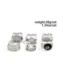 6pcs Fashionable Punk Style Star Rings Set, Casual Daily Wear For Men