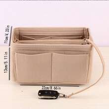 1pc Extra Large/Large/Medium/Small Multi-Functional High Capacity Felt Cloth Inner Lining Makeup Bag Felt Bag Removable Organizer Pouch Travel Accessories - Beige - View 15