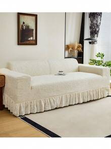 1pc Paisley Pattern Ruffled Elastic Sofa Cover, Dust-Proof And Dirt-Resistant, Stretch-To-Fit Full Coverage Sofa Protector, Home Decor, Machine Washable, Pillow Cover Not Included - Creamy White - View 8