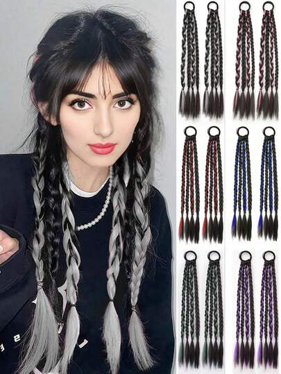 2pcs 18inch Synthetic Ponytail Hair Extensions, Y2K Cute And Cool Girl Braided Hair Extensions