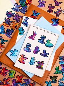 56Pcs Neon Cool Dragon Stickers, Fashion Gradient Various Western Dragon Animal Graffiti Stickers, Waterproof Decals For Phone Case Water Bottle Travel Suitcase, Back To School Rewards - Multicolor - View 4
