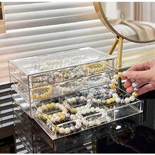 Feadily 1PCS Acrylic Jewelry Organizer Box, Jewelry Drawer Organizer With 3 Drawers 18 Grids, Bracelet Earring Holder Organizer, Clear - 透明/手鍊收納盒 - 查看 4