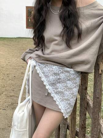 1 pieza Pareo con borde de encaje, falda envolvente, cubierta de playa para el verano