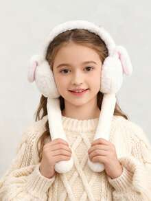 1pc Kids Solid Color Cute Rabbit Ear Moving Earmuffs, Warm Ear Protection Funny Creative Earmuffs For Autumn/Winter, Suitable For Girls Daily Wear, Outdoor, Back To School, Friends New Year Gift