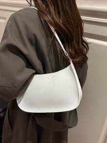 2025 Spring/Summer New Fashion Simple Shoulder Bag For Women, Casual Commuter Underarm Bag, White Solid Color Handbag, Suitable For Daily Use, Dating, Gifts For Ladies, Teens, College Students, And Office Workers - White - View 1