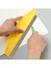 12英寸不锈钢腻子刀、石膏板刮刀、壁纸修边器、油漆防护罩、墙边油漆工具、专业油漆边缘修边工具，用于精确修剪（黄色）
