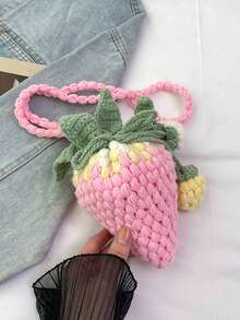 1 pieza Bolso bandolera hecho a mano con patrón de fresa tejido