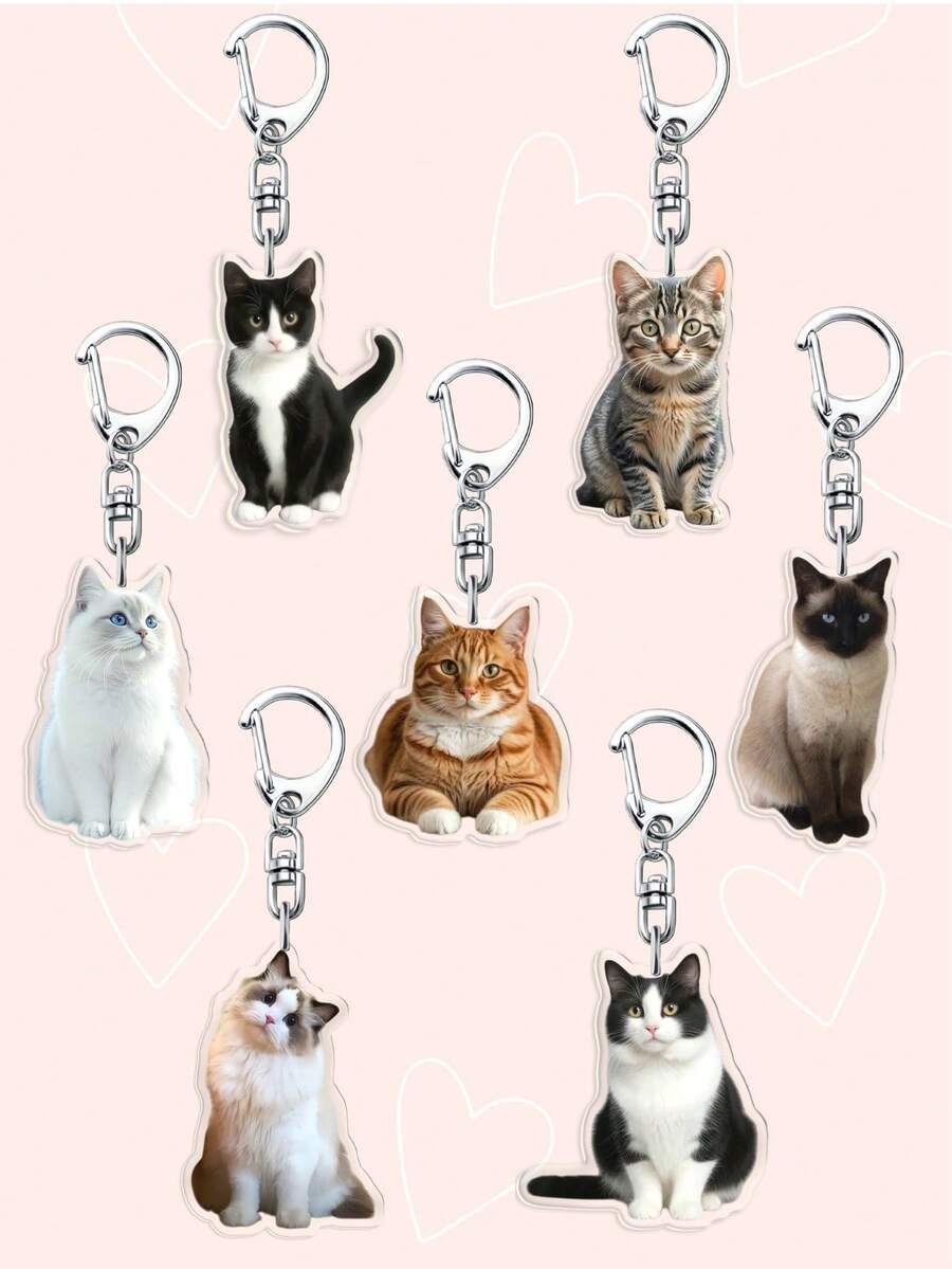 1pc 2D Acrylic Cute Tuxedo Cat Keychain - Durable High Quality Acrylic Bag Charm, Cow Cat, Ragdoll Cat, Golden Shaded Cat, Chinchilla Cat, Siamese Cat, Orange Cat Design, Pet Gift, Cat Wallet, Everyday Carry, Animal Necklace - Multicolor - View 1