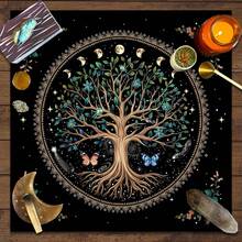 1pc Enchanting Tree Of Life Tarot Tablecloth With Tarot Bag - Vibrant Polyester Altar Mat With Celestial & Floral Design For Tarot Reading, Witchcraft & Astrology, Tarot Tablecloth Boho Playmat Cloth Home Decor - White - View 8