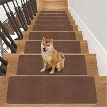[8/15pcs] Non-Slip Warm Stair Treads - Solid Color Minimalist Wooden Steps - Non-Slip Stair Mats, Self-Adhesive Stair Treads, Non-Slip Stair Treads Suitable For Wooden Steps, 15pcs 22*70cm Indoor Stair Carpet Treads With Reusable Peelable Adhesive, Suitable For Elderly And Pets - Multicolor - View 1
