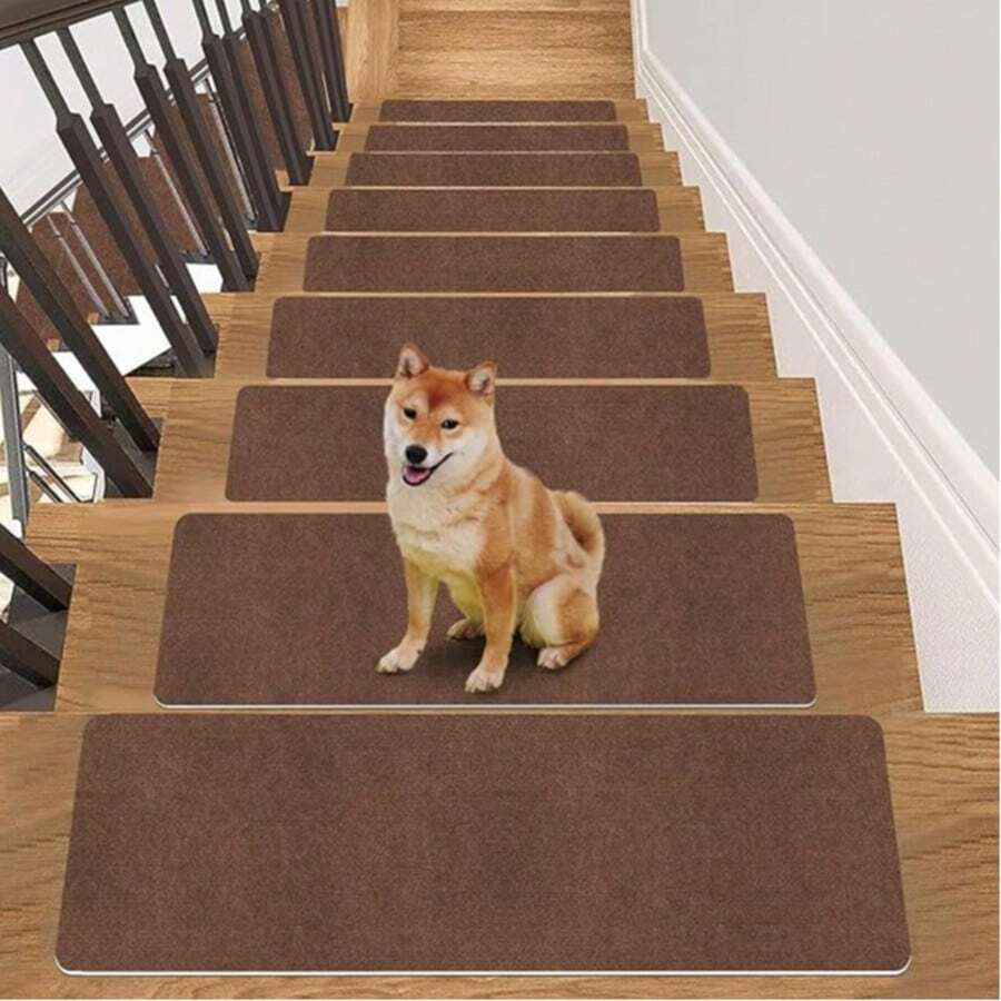 [8/15pcs] Non-Slip Warm Stair Treads - Solid Color Minimalist Wooden Steps - Non-Slip Stair Mats, Self-Adhesive Stair Treads, Non-Slip Stair Treads Suitable For Wooden Steps, 15pcs 22*70cm Indoor Stair Carpet Treads With Reusable Peelable Adhesive, Suitable For Elderly And Pets - Multicolor - View 1