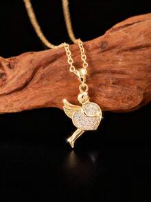This Elegant, Exquisite, And Adorable Angel Pendant Necklace, Adorned With Diamonds, Is Made Of Stainless Steel And Features A Winter Christmas Design. Perfect For Everyday Wear, Outdoor Activities, Or Shopping. - Gold - View 2
