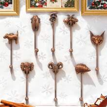 7-Piece Animal-Themed Copper-Style Coat Hooks: Intricate Sculpted Details (Dog, Cicada, Snake & More) – Durable Metal Build, Decorative Wall Storage For Coats, Bags, Bedroom, Bathroom, Home Organization - 衣鉤古紅 - 查看 1