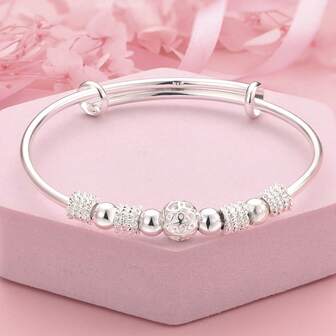 新款韩版时尚925纯银镀层幸运珠手镯，女士手链，奢华设计师款，派对婚礼珠宝礼品