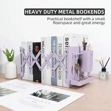 Multi Functional Extendable Metal Bookshelf, Equipped With A Detachable Pen Holder, Storage Box, And 3 Hooks. Pen Holders And Storage Boxes Save Space And Are Suitable For Offices, Schools, Bookstores, And Homes - A - 查看 9