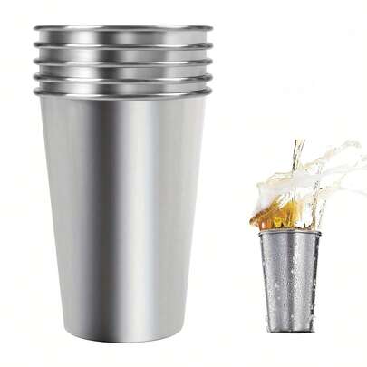 2/5pcs Stainless Steel Cups, Beer Mugs, Coffee Cups, Portable Water Cups, Single Layer Cold Drink Cups, Metal Tea Cups, 8/12/16.9oz