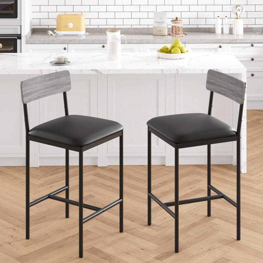 Huisuilinss Bar Table And Chairs Set,3-Piece Dining Table Set For 2,Wood Bar Table Set,Counter Height Bar Table With 2 Bar Stools,3 Storage Shelves For Home & Kitchen Small Space - Grey 2PCS Bar Chairs - View 1