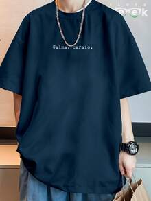 Oversized Gym T-Shirt With Funny Phrase "Calm Down, " REF 3297 FLUXO GEEK - Màu xanh hải quân - Xem 6