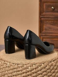 MonaNise 女士尖头7厘米粗跟休闲派对礼服鞋，四季皆宜 - 黑色 - 查看 7