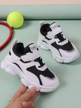 1 par de zapatos deportivos y de correr bicolor negro y blanco para niños pequeños/niños, zapatillas de moda para niños y niñas