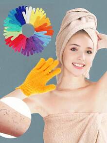 6/10/20pcs Random Color Exfoliating Gloves, Double-Sided Scrub Gloves, Bath Gloves, Body Massage Cleaning Gloves - Multicolor - View 2