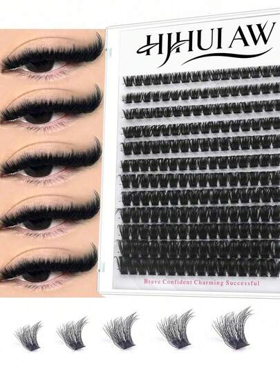 192pcs DIY Eyelash Cluster Pre-Made Fan-Shaped Soft Glue Ribbon Russian Style Thick 100pcs Classic False Eyelashes C/D Curl 8-18mm Length Fluffy Texture Easy To Wear Makeup Tool