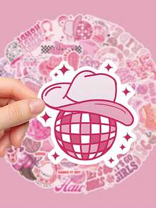 50pcs Pink Disco Cowgirl Stickers Vinyl Decorated With Unique Cowboy Shape Suitable For Water Bottles Headphones Office Supplies & Accessories Bookshelves Table Decorations Disposable Suitable For Party Giveaways And Gifts - Multicolor - View 7