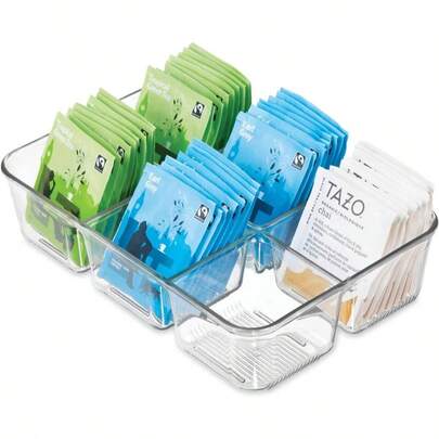 IDesign Linus Plastic Divided Packet Organizer, Holder Condiments, Sugar, Salt, Pepper, Sweeteners, Tea Bags, Spices